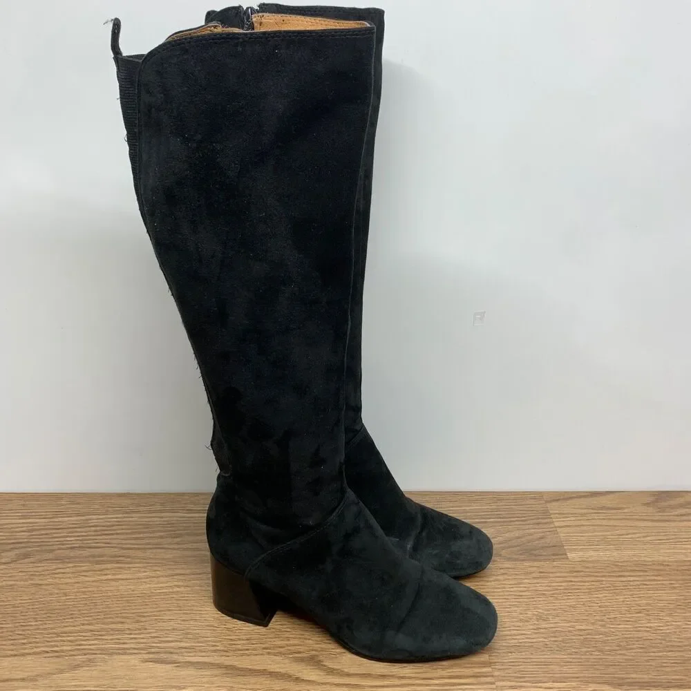 Corso‎ Como Black Suede Leather Heeled Boots Knee High Size 7M Loval Classic